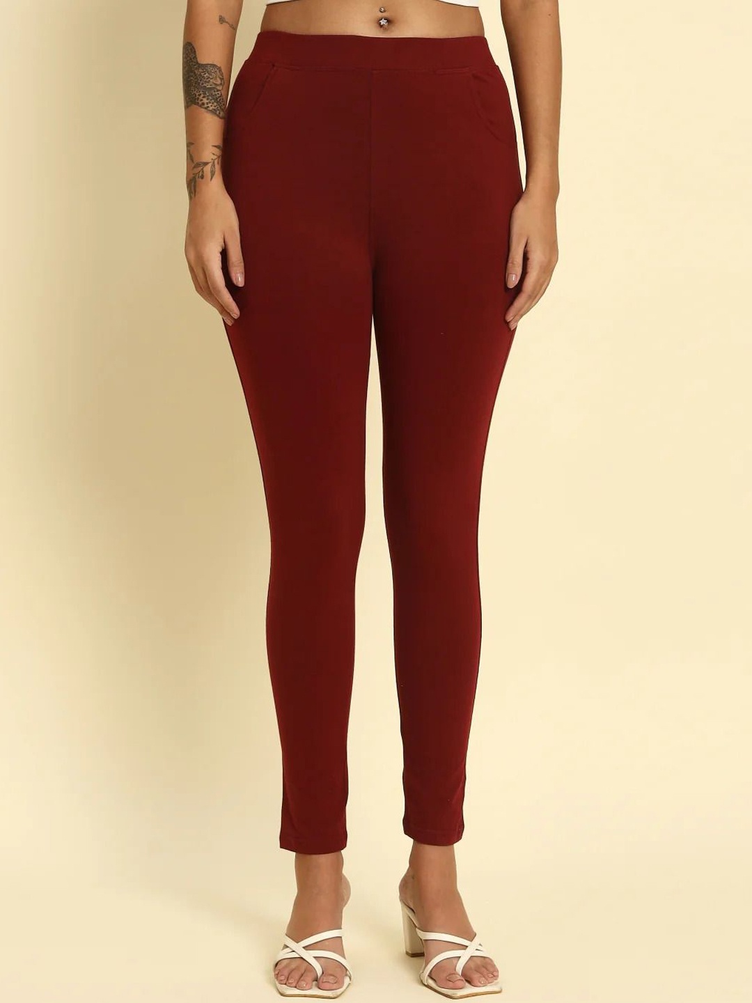 

thread plus Cotton Ankle Length Leggings, Maroon