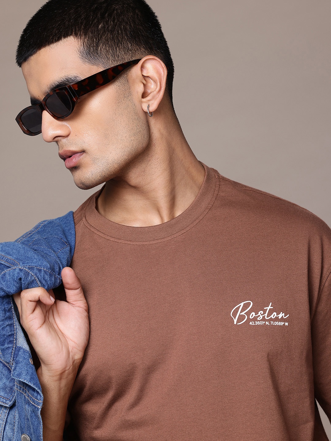 

The Roadster Lifestyle Co. Relaxed Fit Typography Printed Pure Cotton T-shirt, Brown