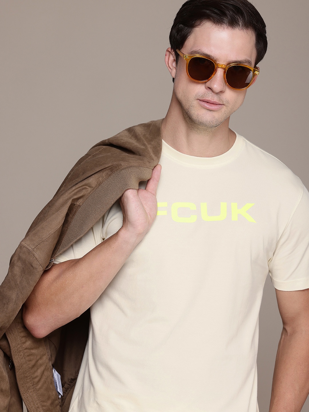 

FCUK Brand Logo Printed T-shirt, Cream