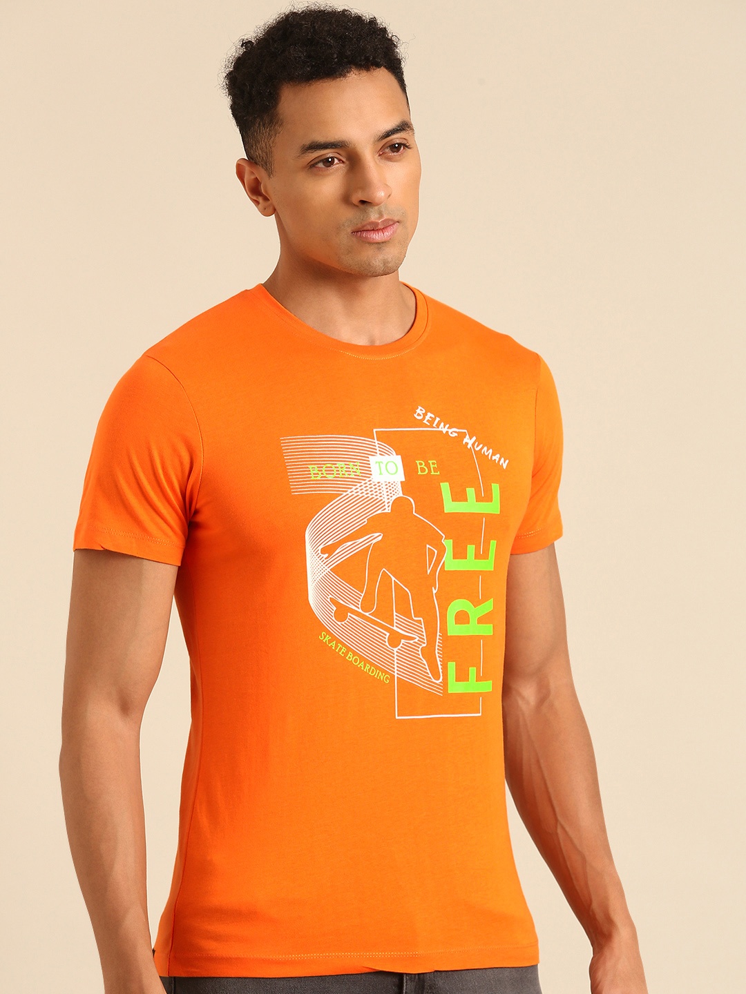 

Being Human Typography Printed Pure Cotton T-shirt, Orange