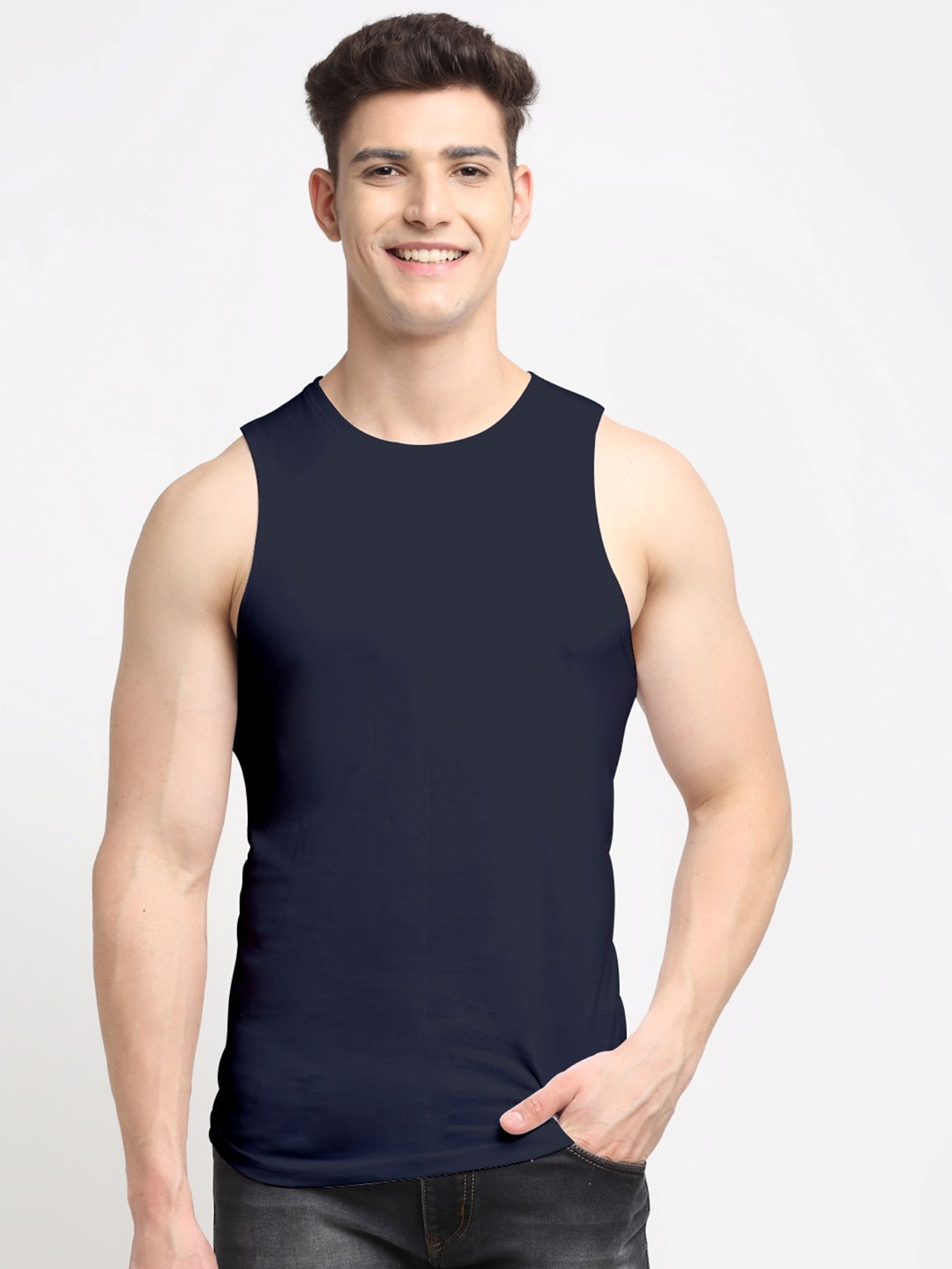 

Friskers Pure Cotton Round Neck Innerwear Vests, Navy blue