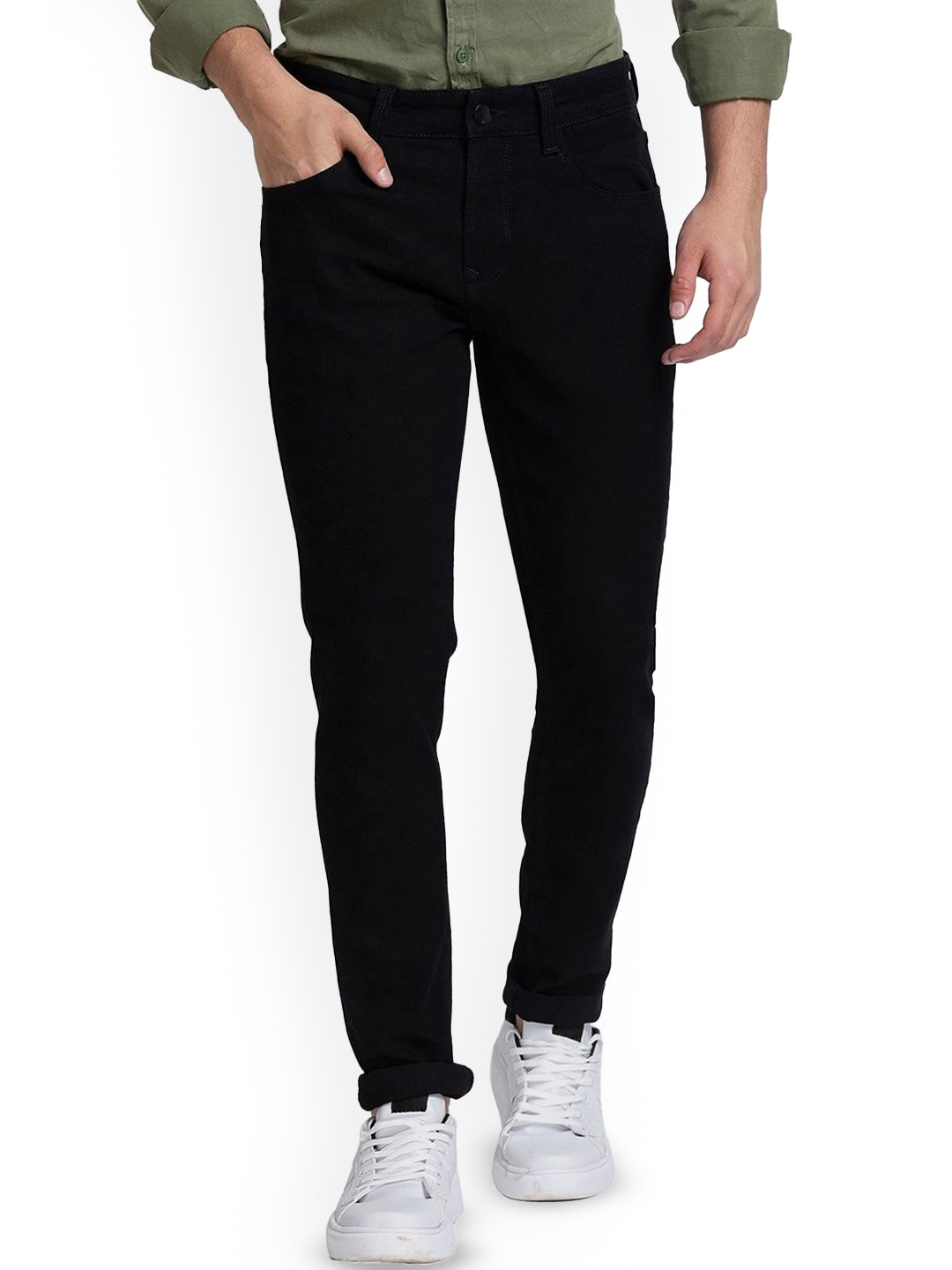 

INDIROCKS Men Solid Cotton Jean Stretchable Jeans, Black