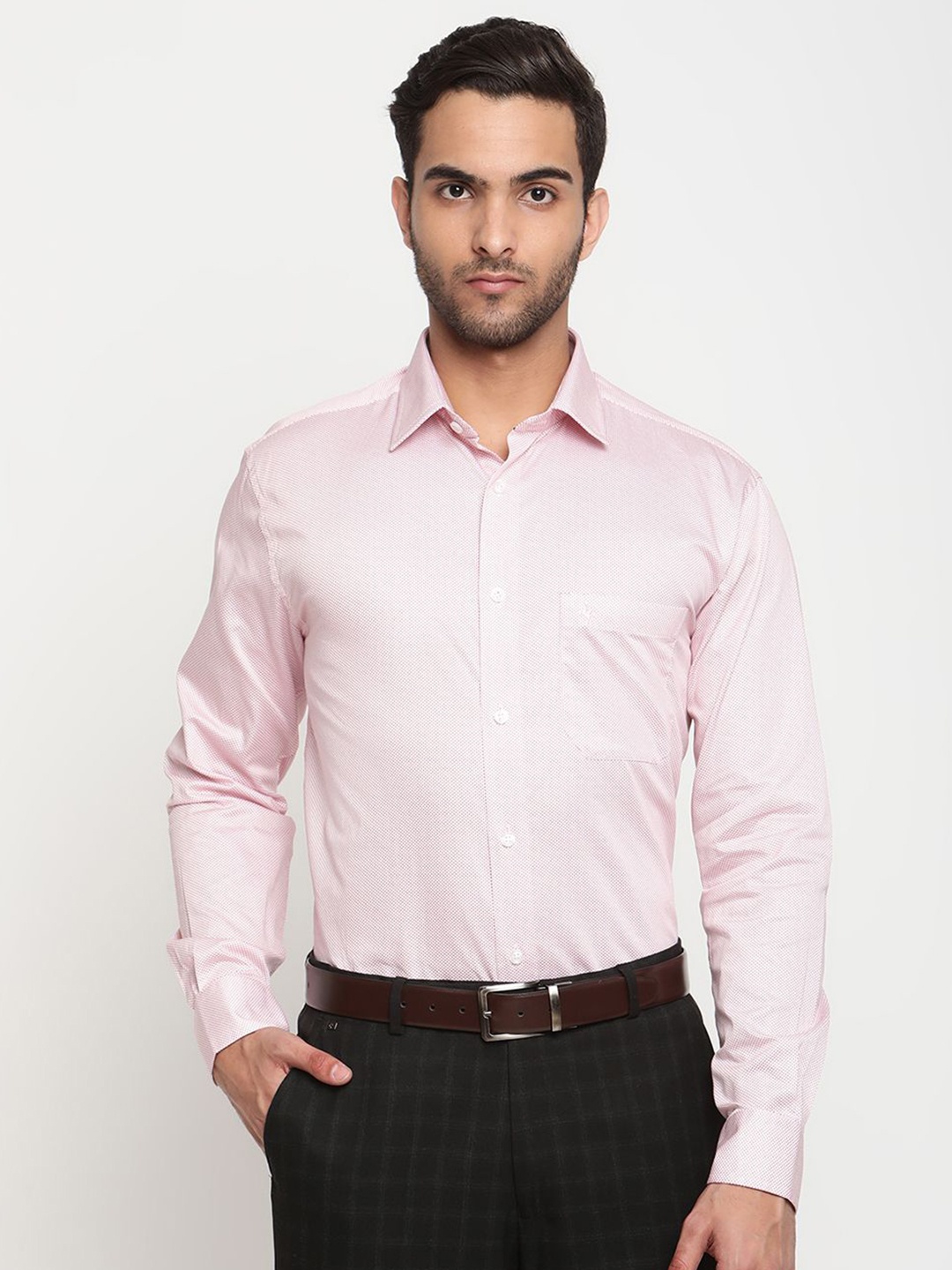 

Cantabil Men Comfort Regular Fit Spread Collar Textured Cotton Formal Shirt, Pink