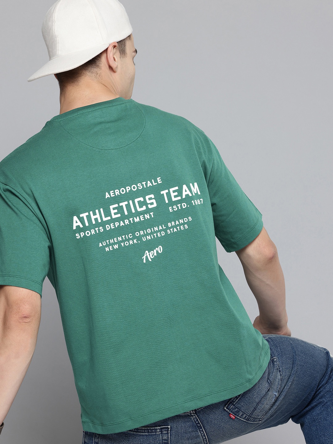 

Aeropostale Printed Relaxed Fit Pure Cotton T-shirt, Green