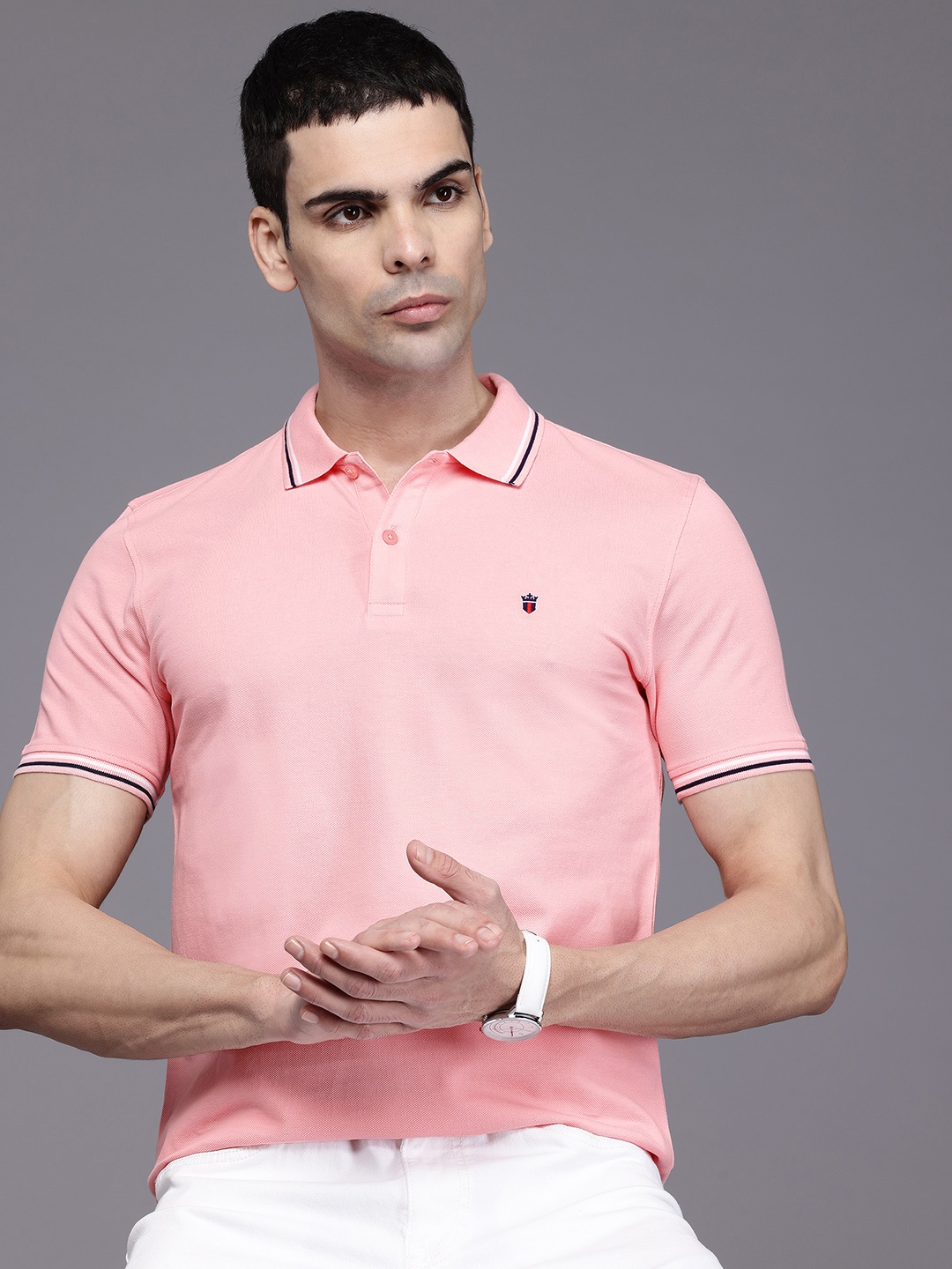 

Louis Philippe Sport Pure Cotton Polo Collar Slim Fit T-shirt, Pink