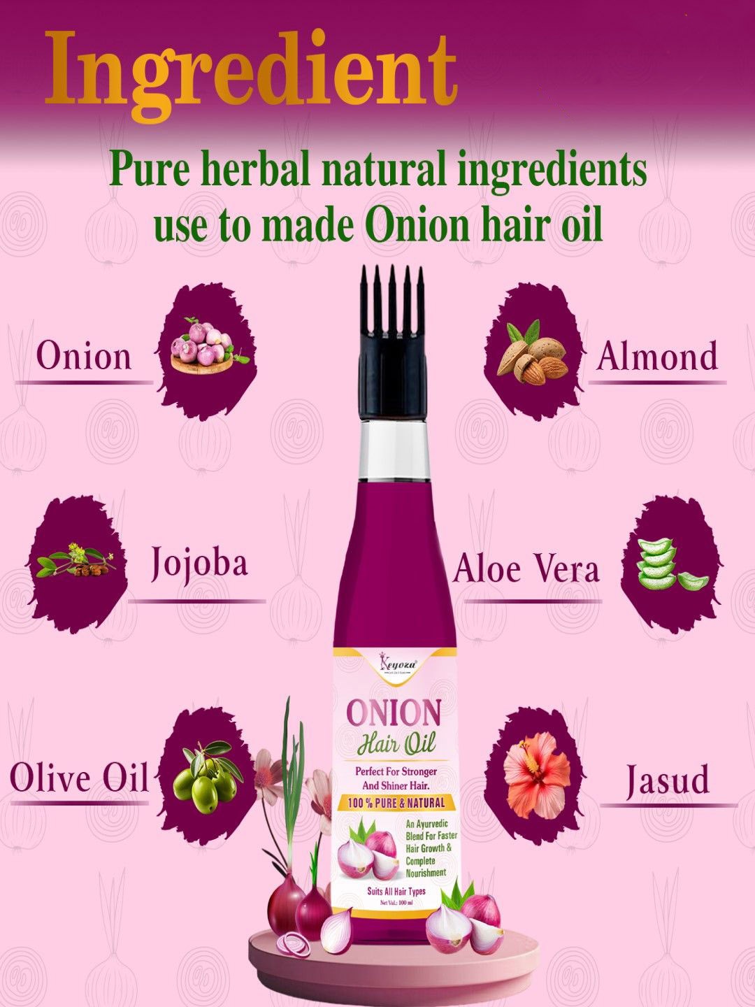 

KEYOZA 100% Pure & Natural Onion Hair Oil For Hair Growth And Silky & Shinny Hairs- 100 ml, Pink