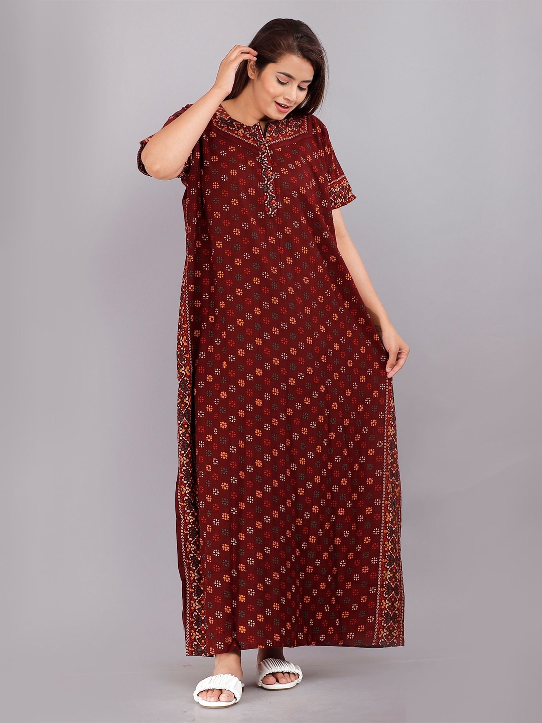 

PR PINK ROYAL Printed Maxi Nightdress, Maroon