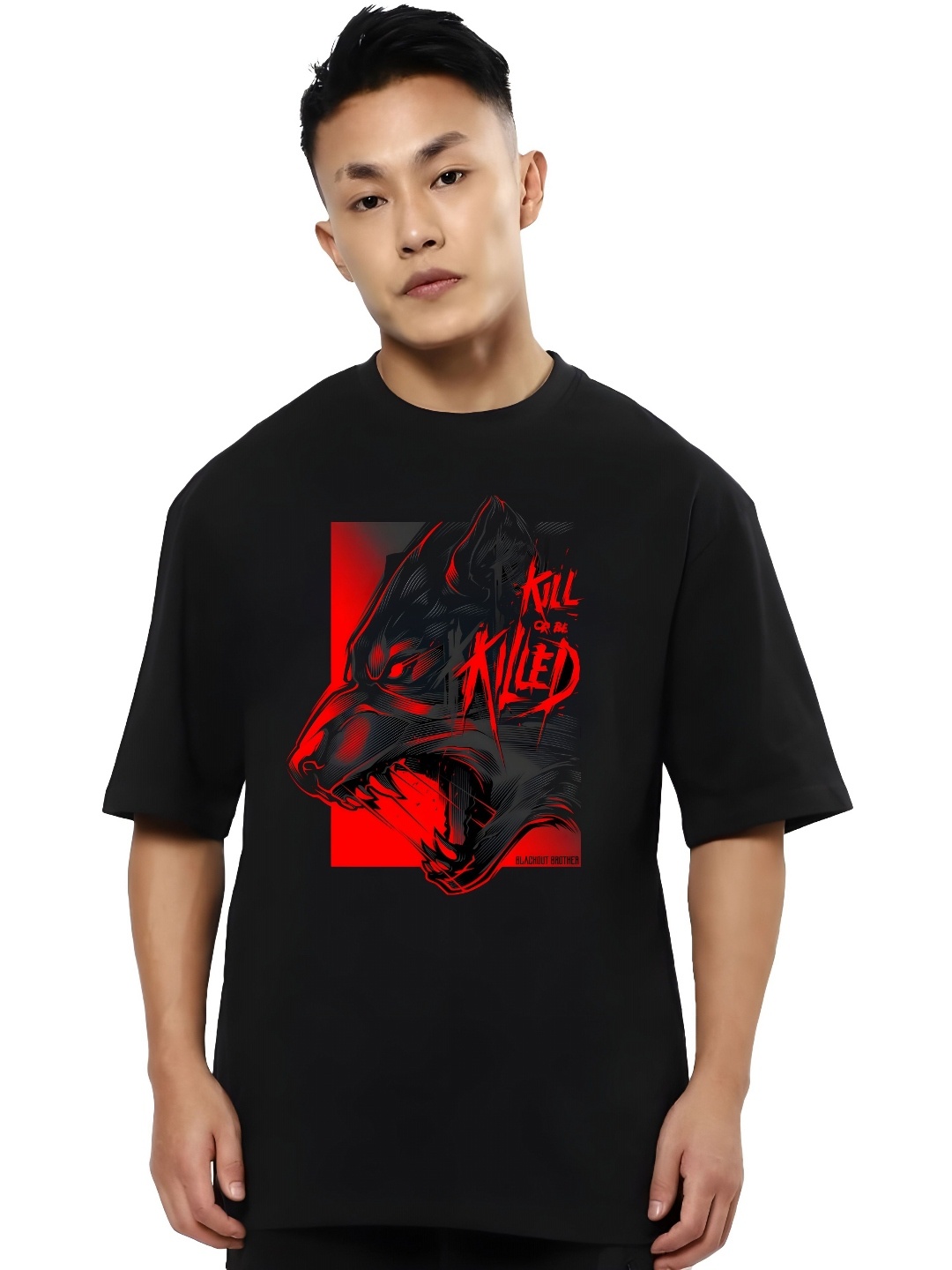 

SZN Men Graphic Printed Round Neck Cotton Oversized T-shirt, Black