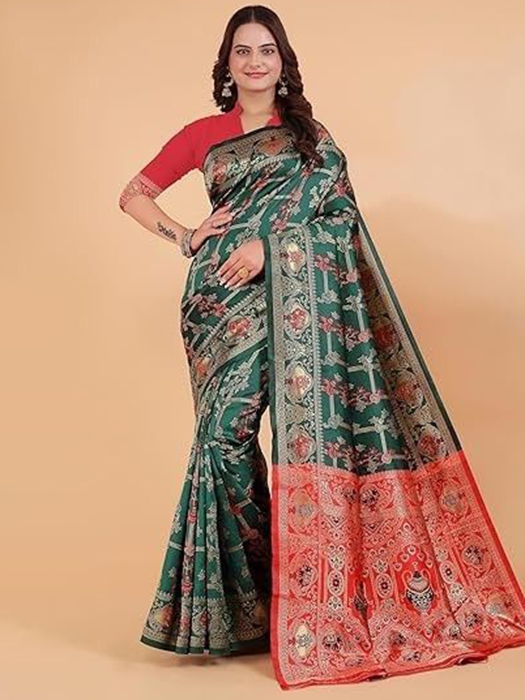 

Suratwala Woven Design Kota Saree With Blouse, Green