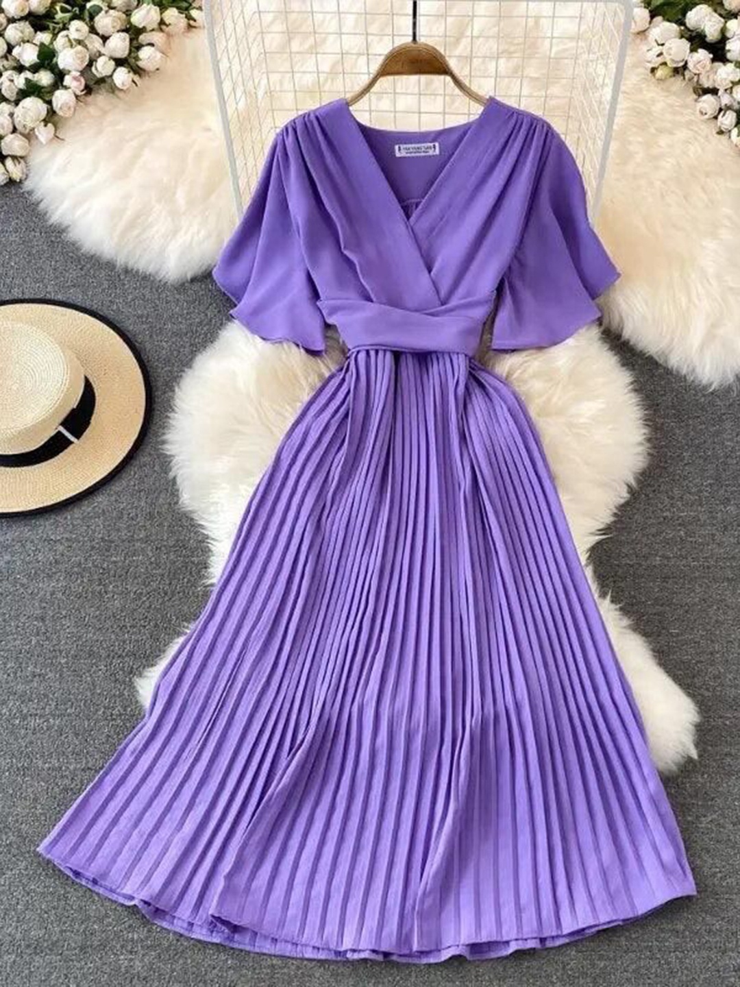 

Alamode By Akanksha Women Cotton Purple Terry Pleated Luxe Summer Dress