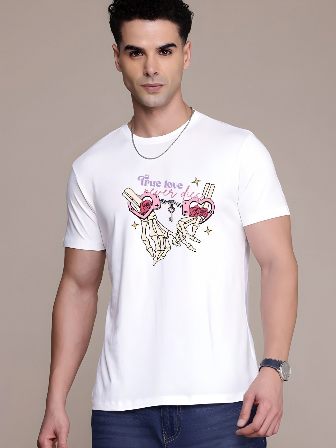 

Moda Rapido Men Graphic Printed Round Neck Cotton T-shirt, White