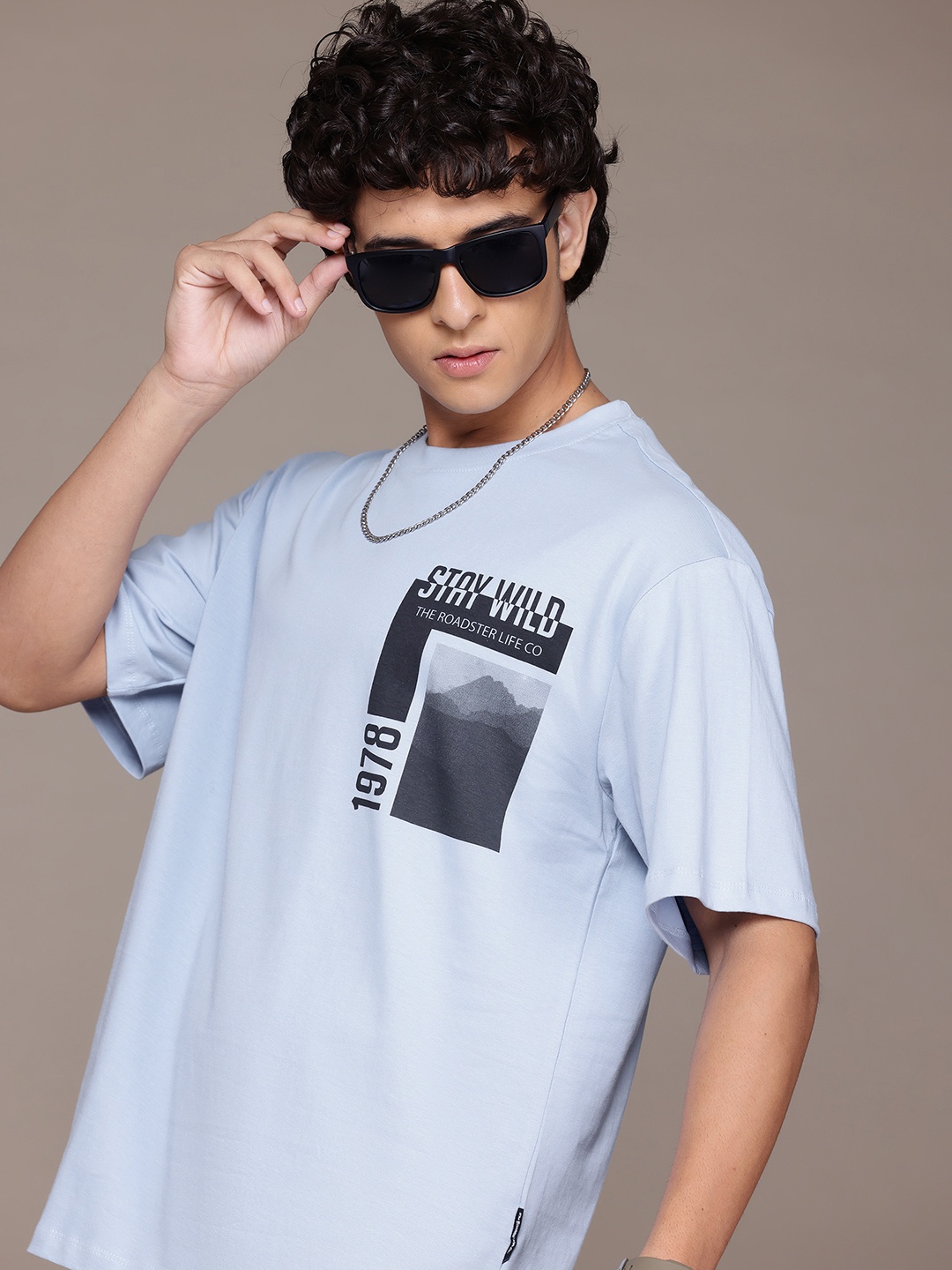 

The Roadster Lifestyle Co. Printed Detail Pure Cotton Relaxed T-shirt, Blue