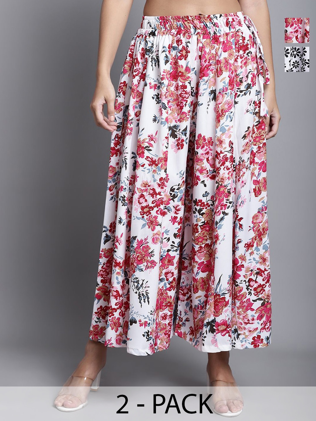 

Valles365 by S.C. Women Pack Of 2 Floral Printed Flared Slip-On Ethnic Palazzos, Multi