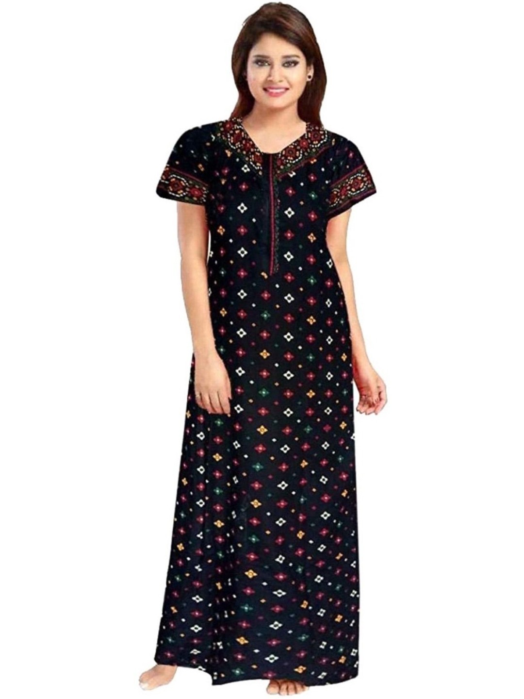 

PR PINK ROYAL Women Printed Maxi Nightdress, Blue