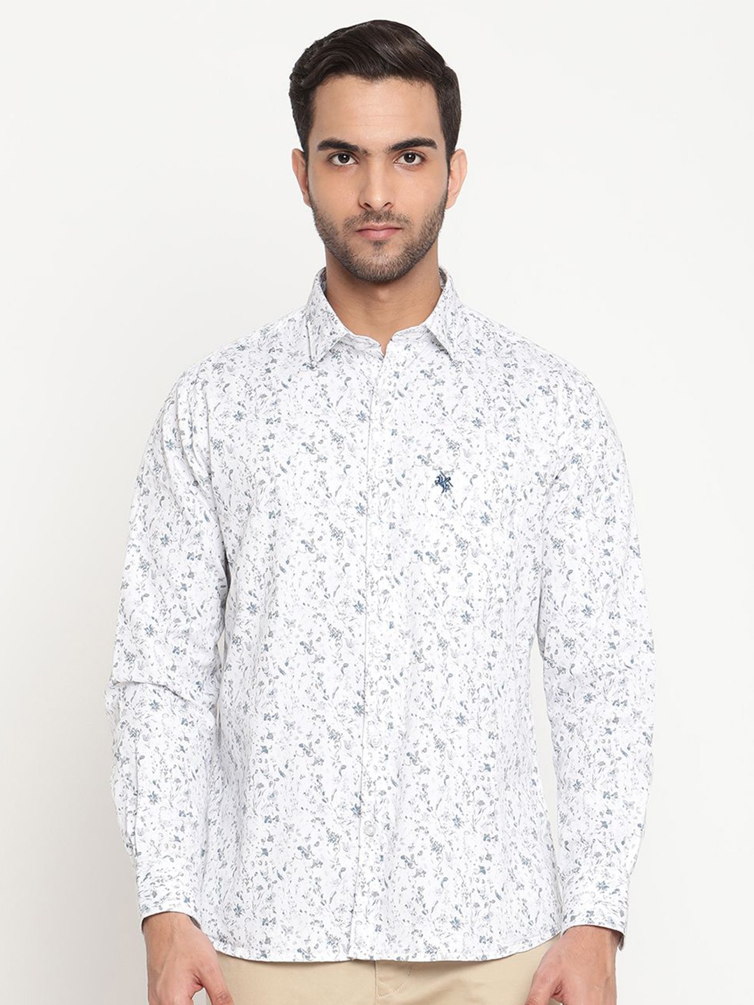 

Cantabil Men Comfort Fit Spread Collar Floral Printed Cotton Casual Shirt, White