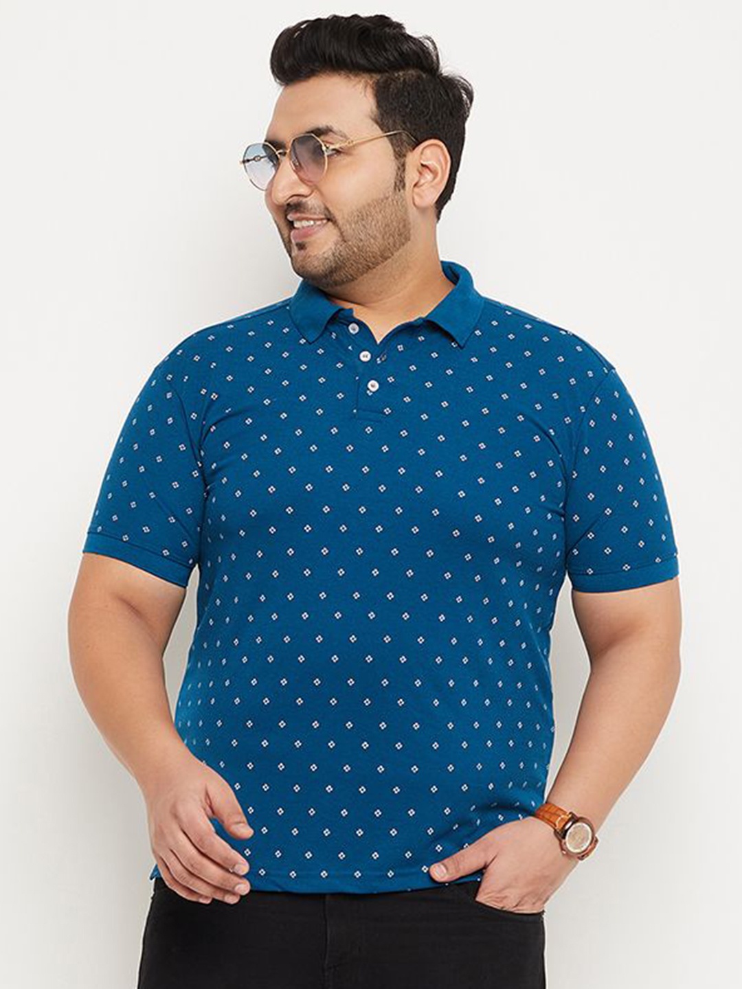 

RELANE Men Plus Size Graphic Printed Polo Collar Cotton T-shirt, Blue