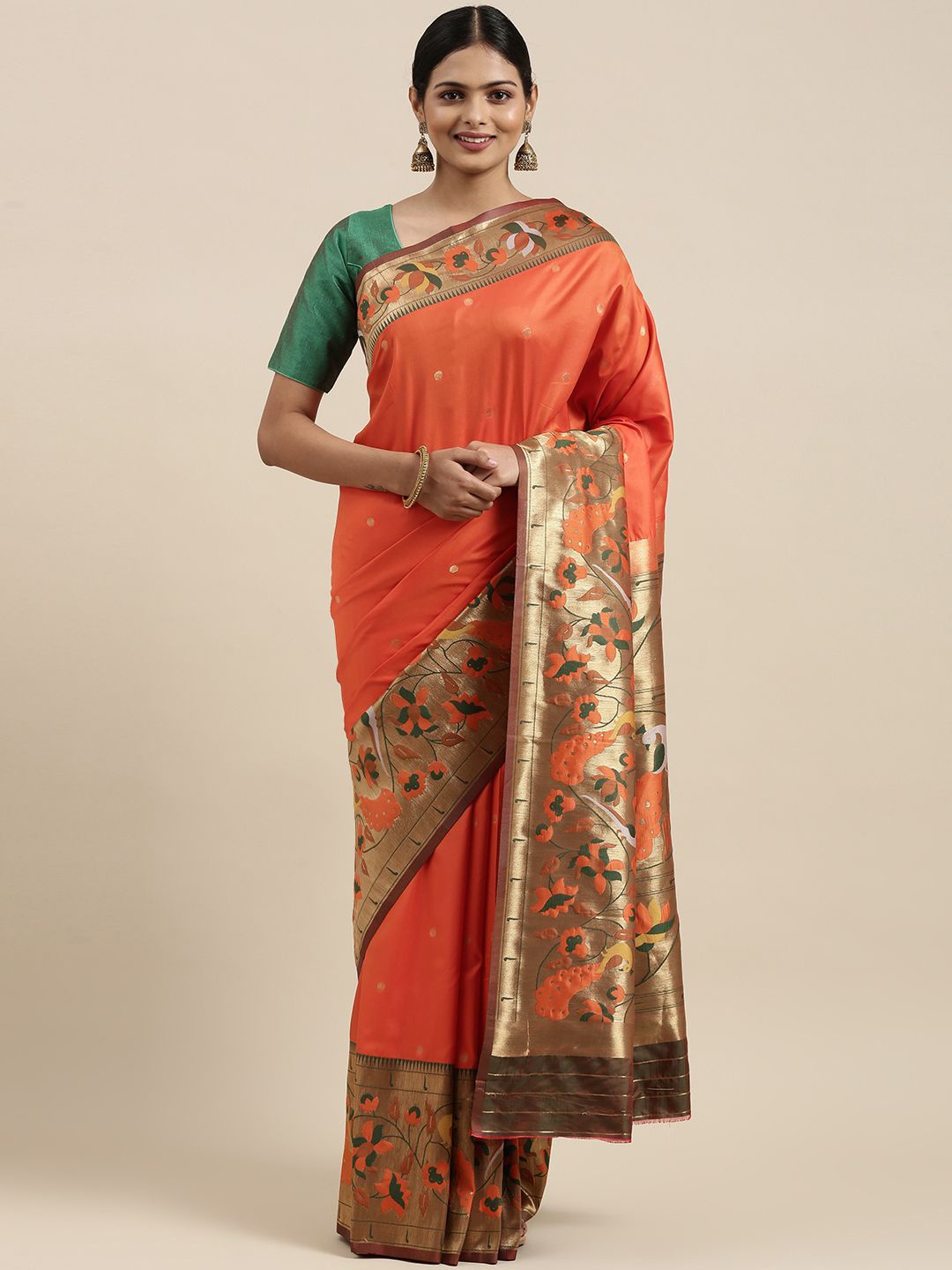 

DIVASTRI Woven Design Zari Saree, Orange