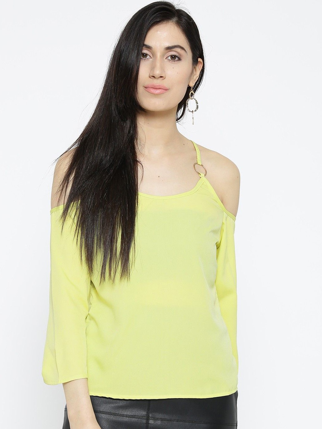 

Moda Rapido Cold-Shoulder Crepe Styled Back Top, Lime green