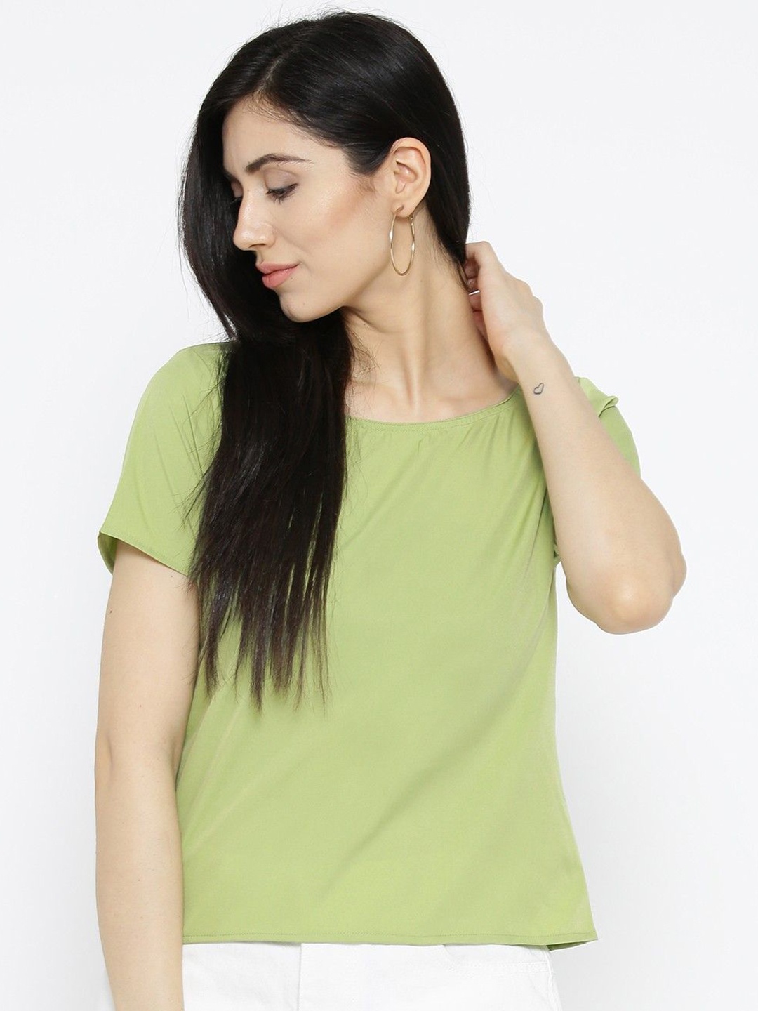 

Moda Rapido Women Solid pattern Crepe Styled Back Top, Green