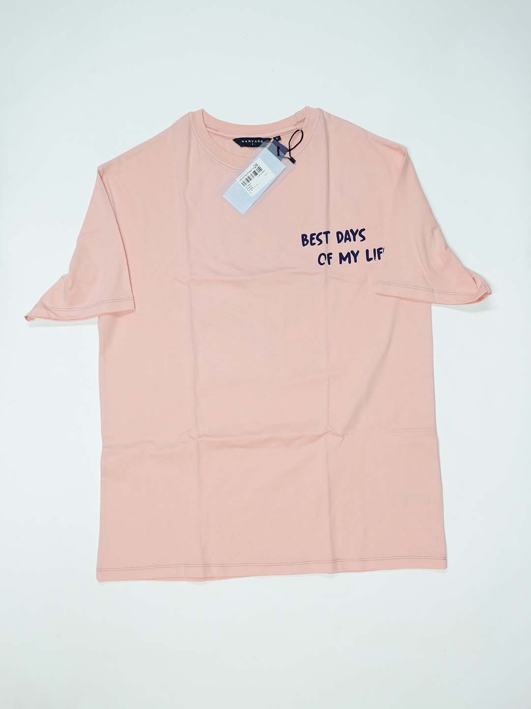 

Harvard Pure Cotton Graphic Printed Drop-Shoulder Sleeves T-shirt, Peach