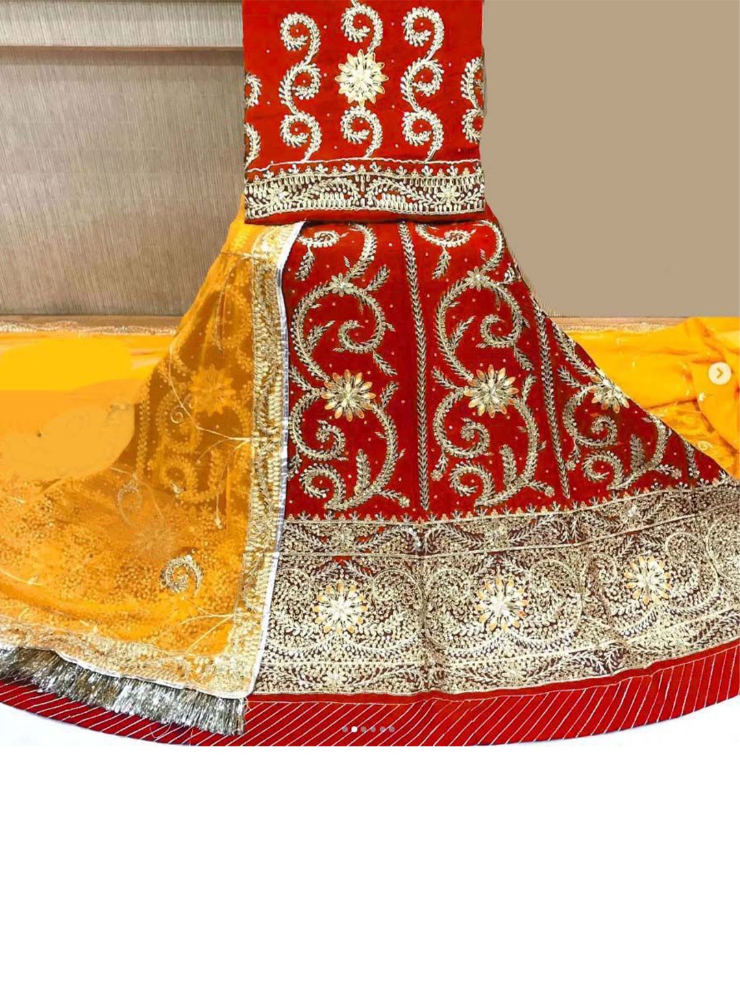 

MADHUR HAND WORK ART Embroidered Semi-Stitched Lehenga & Unstitched Blouse With Dupatta, Red