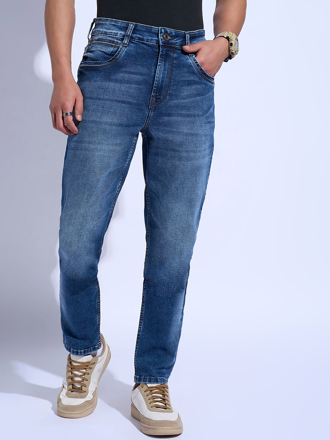 

SF JEANS by Pantaloons Men Cotton Mid-Rise Slim Fit Heavy Fade Jeans, Blue