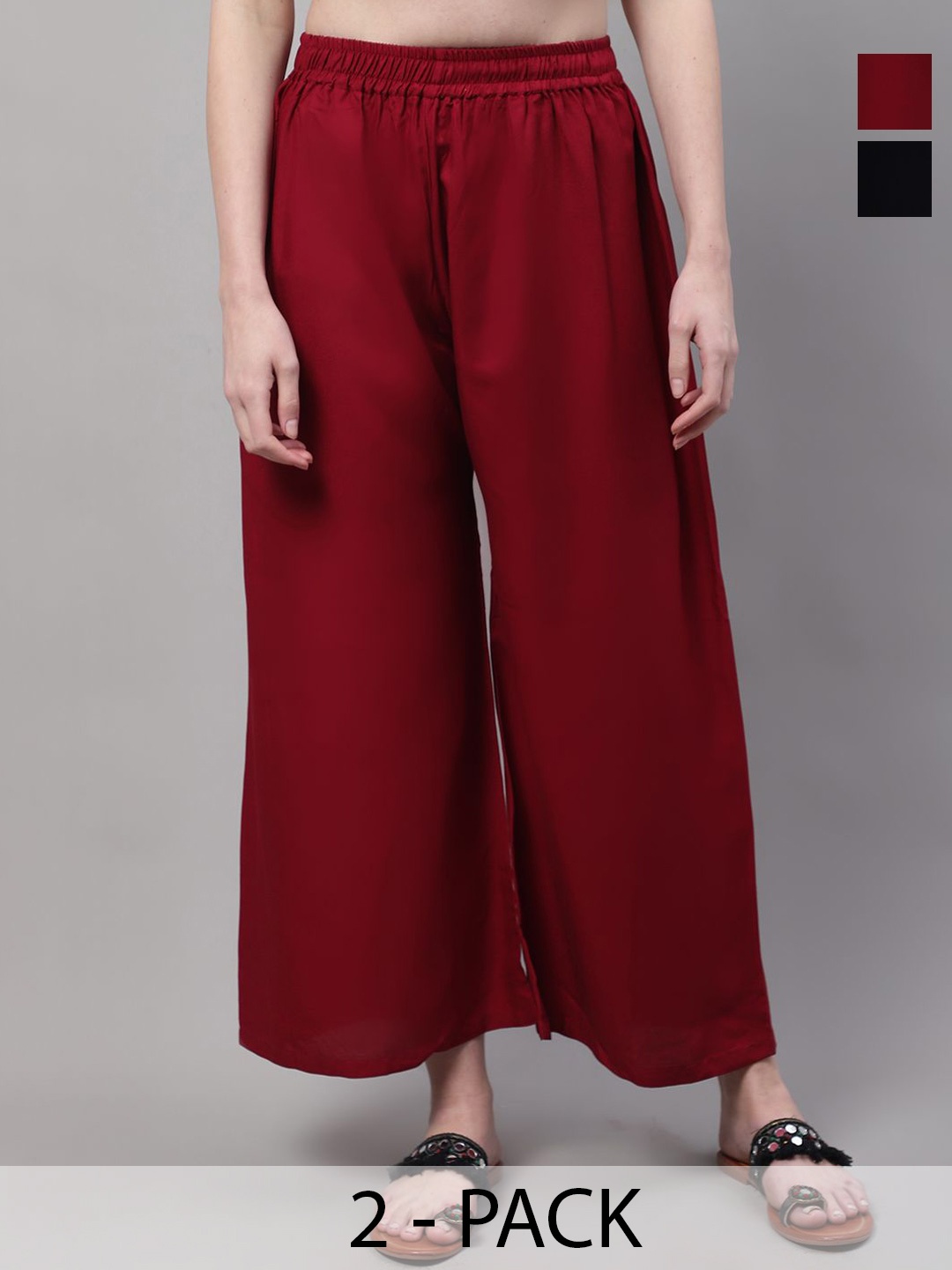 

Valles365 by S.C. Women 2 Flared Ethnic Palazzos, Maroon