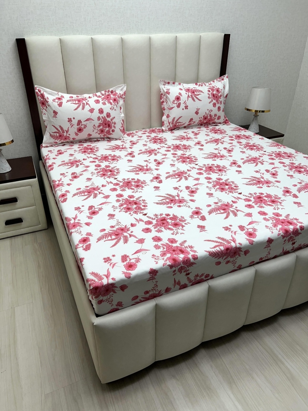 

Pure Decor Amulya White Printed Microfiber 220 TC Queen Bedsheet Set-2.28 m x 2.54 m