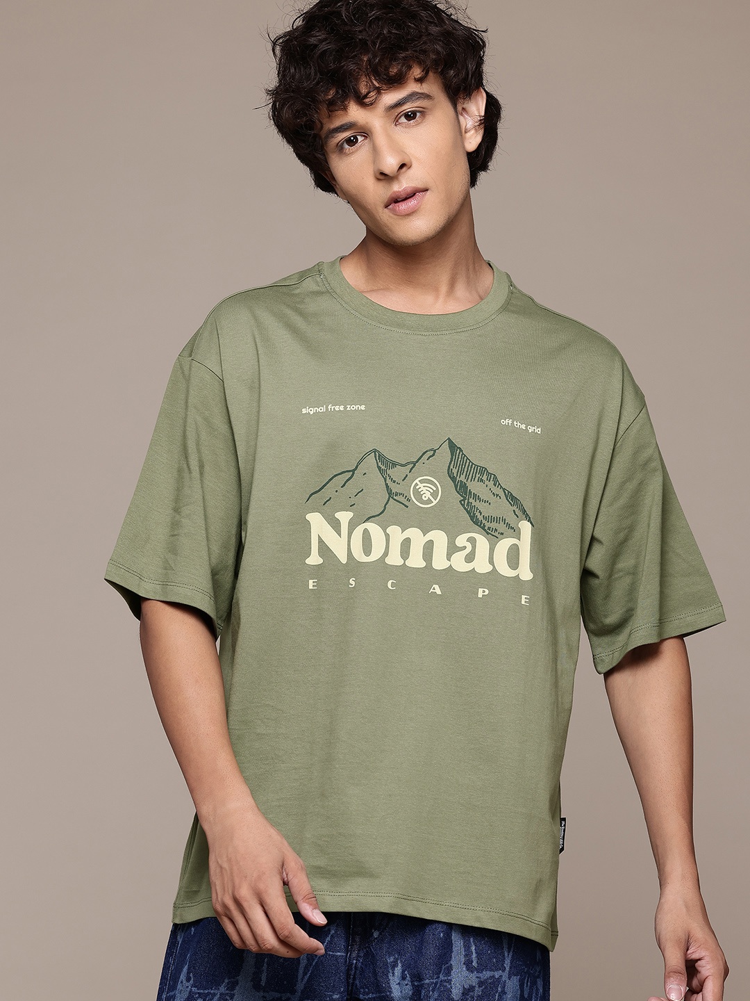 

The Roadster Lifestyle Co. Men Printed Relaxed Fit Pure Cotton T-shirt, Olive