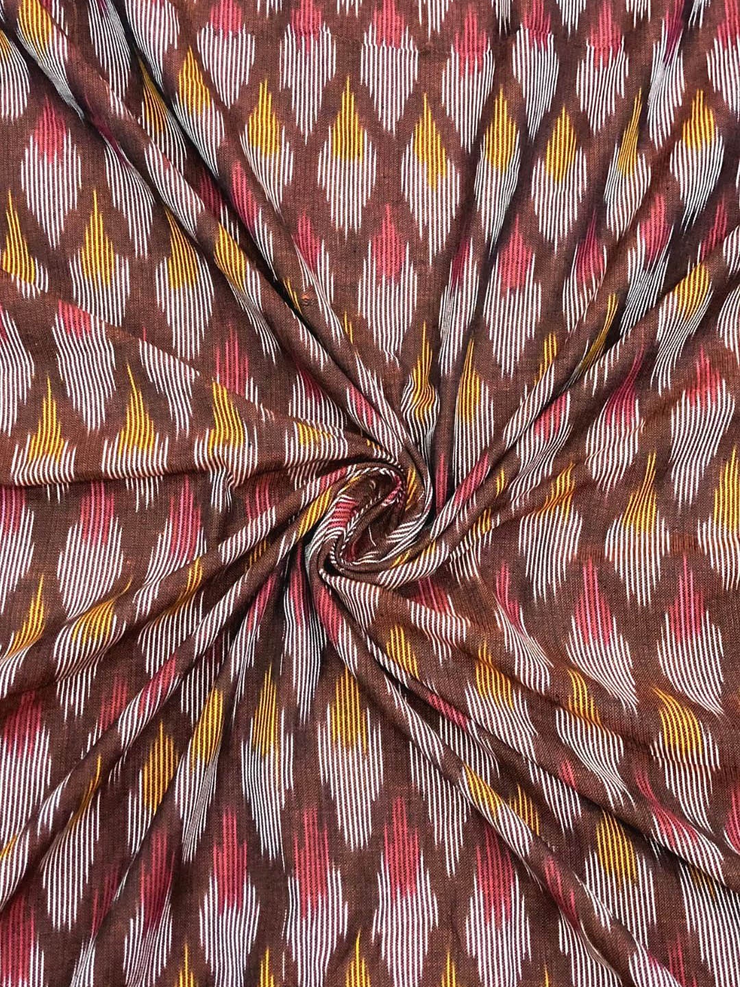 

PALASH Geometric Printed Ikkat Hand Block Pure Cotton Unstitched Kurta Material, Brown
