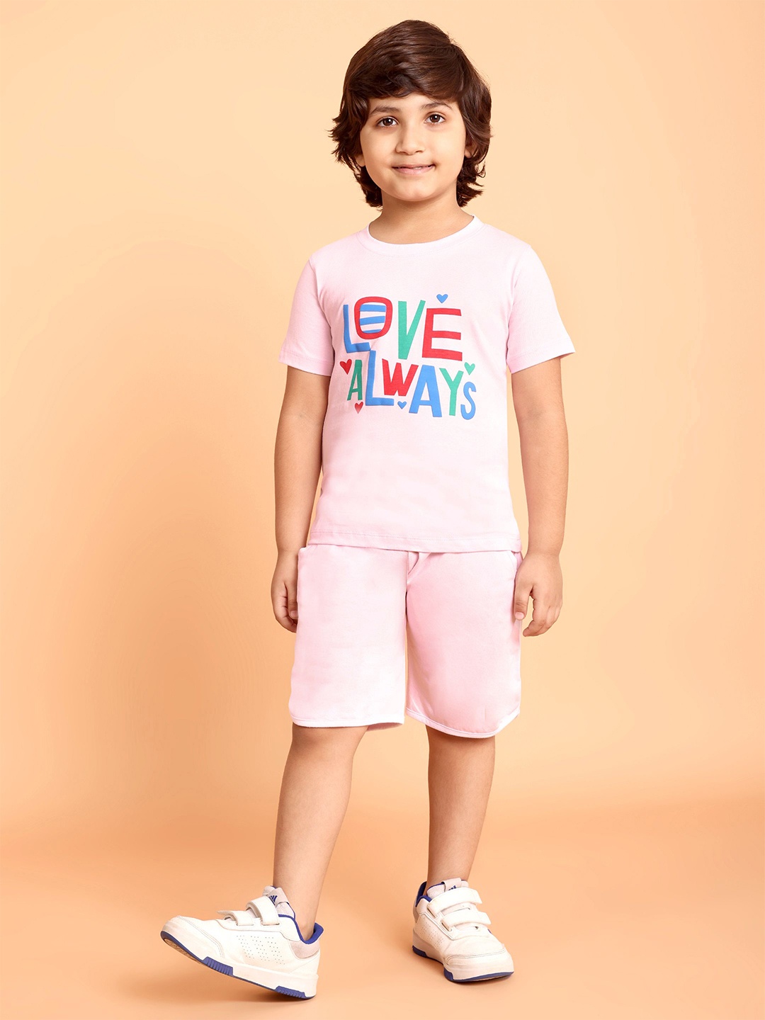 

YK Boys Printed Round Neck Pure Cotton T-Shirt With Shorts, Pink