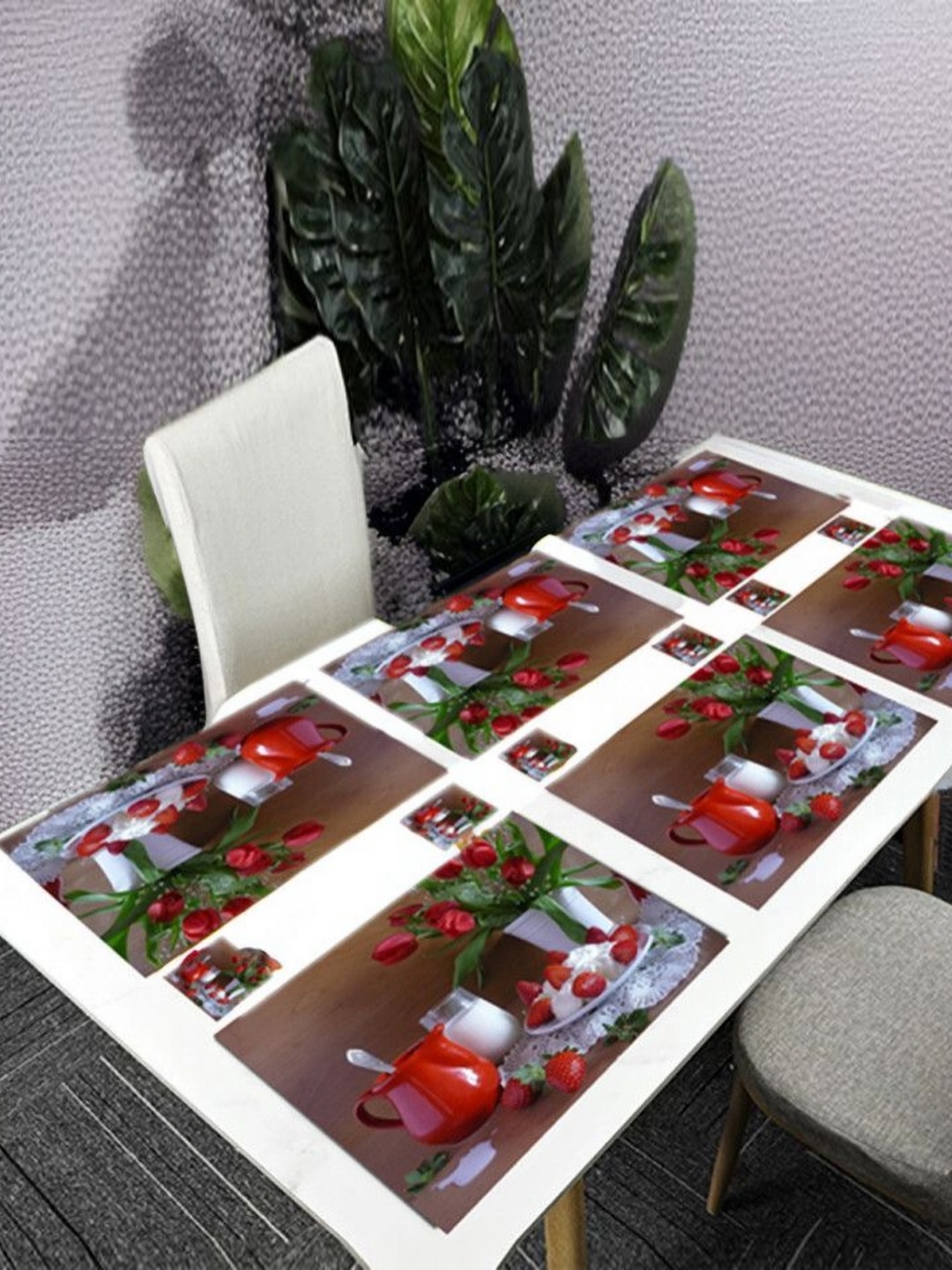

REVEXO Brown & Red 12 Pieces Printed Rectangular Shaped Coasters & Table Placemats