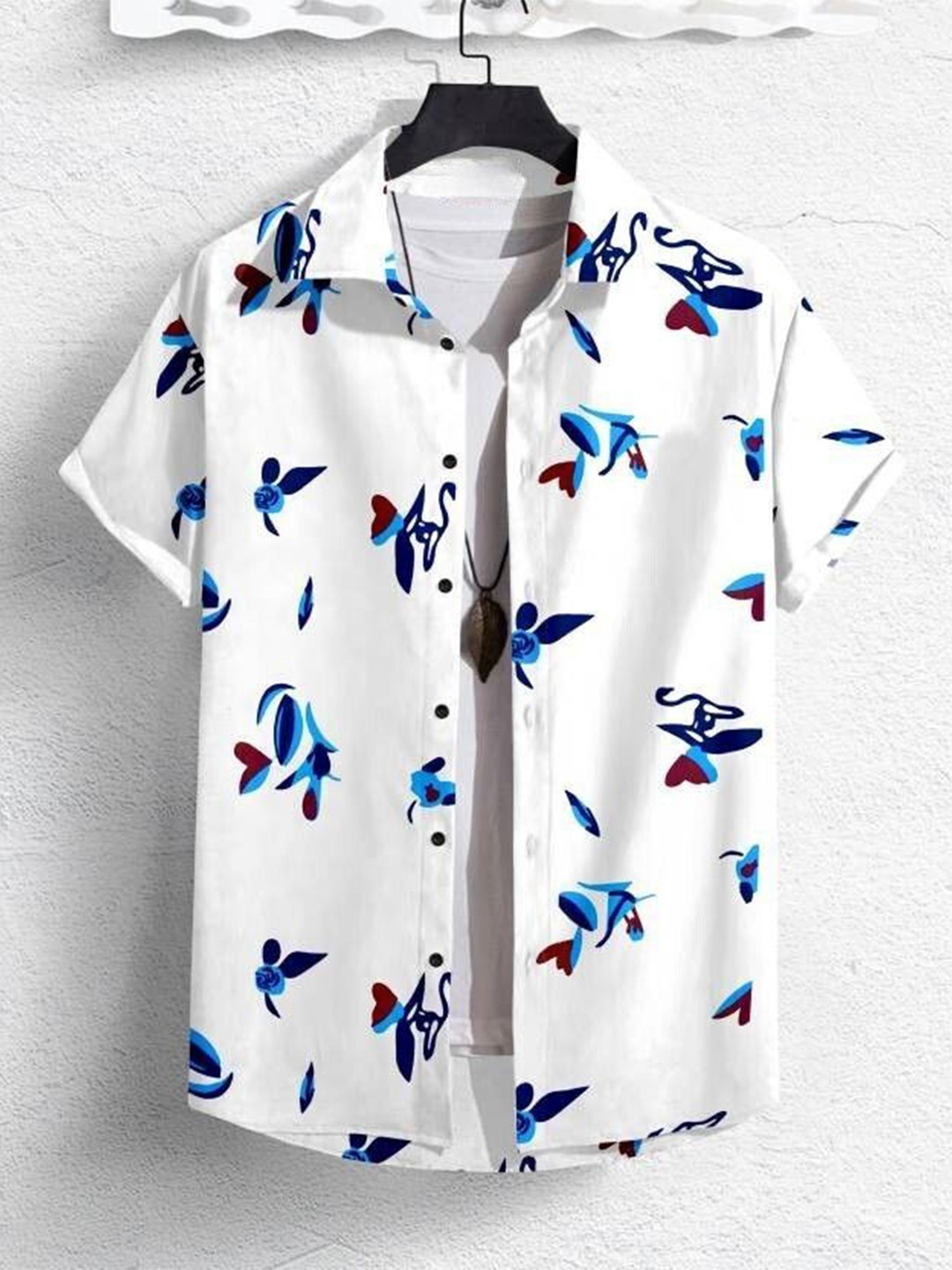 

iCome Men Graphic Printed Spread Collar Casual Shirt, White