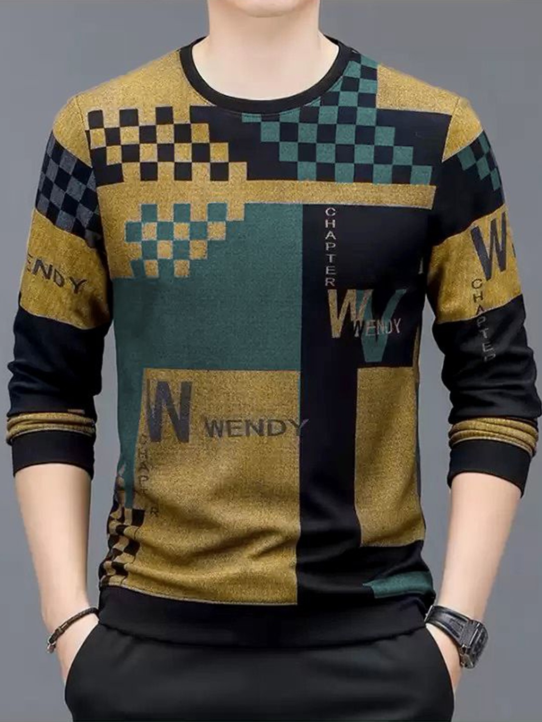 

STI Men Geometric Printed T-shirt, Mustard
