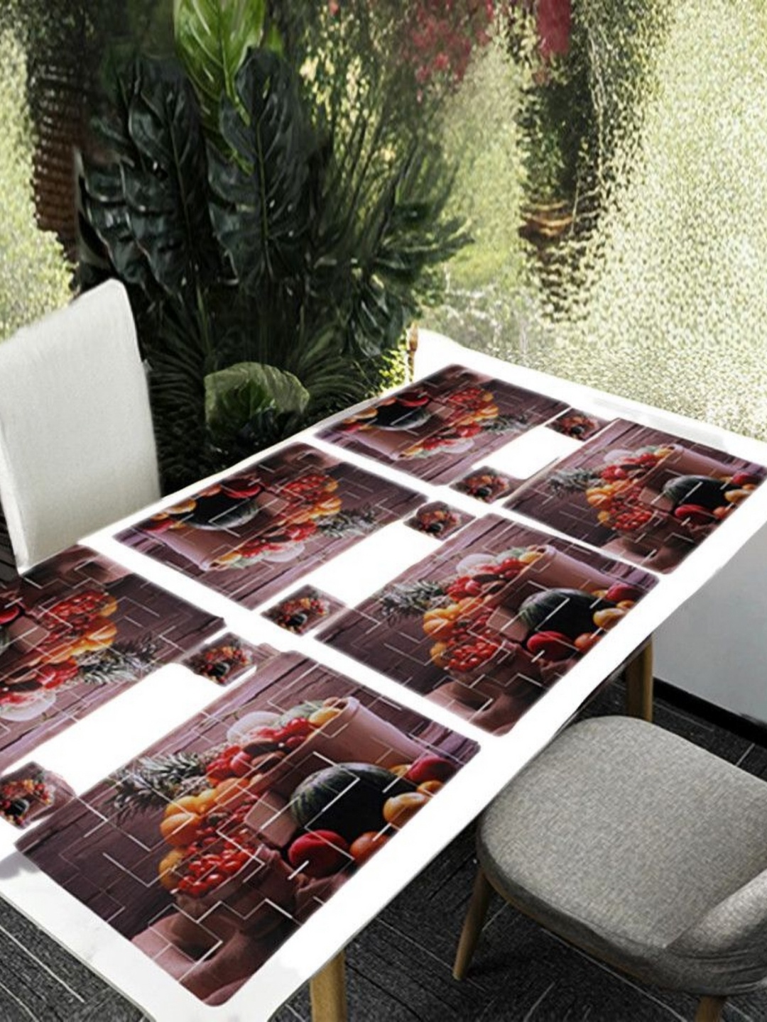 

REVEXO Brown & Green 12 Pieces Printed Table Placemats & Coasters