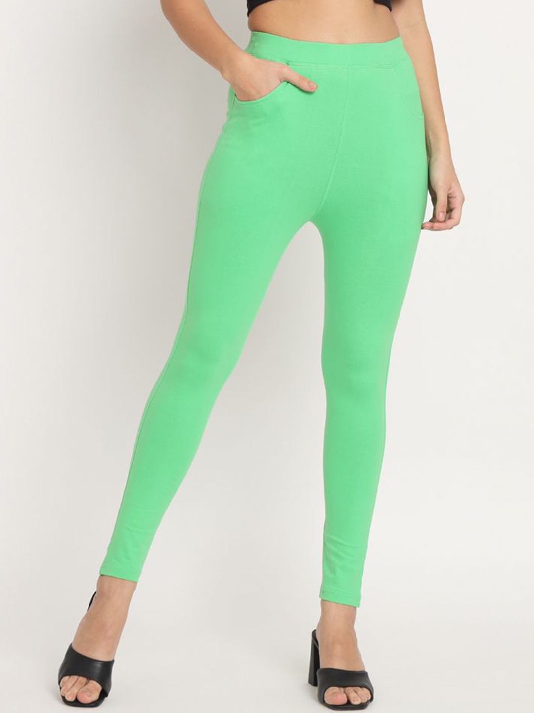 

thread plus Cotton Ankle Length Leggings, Green