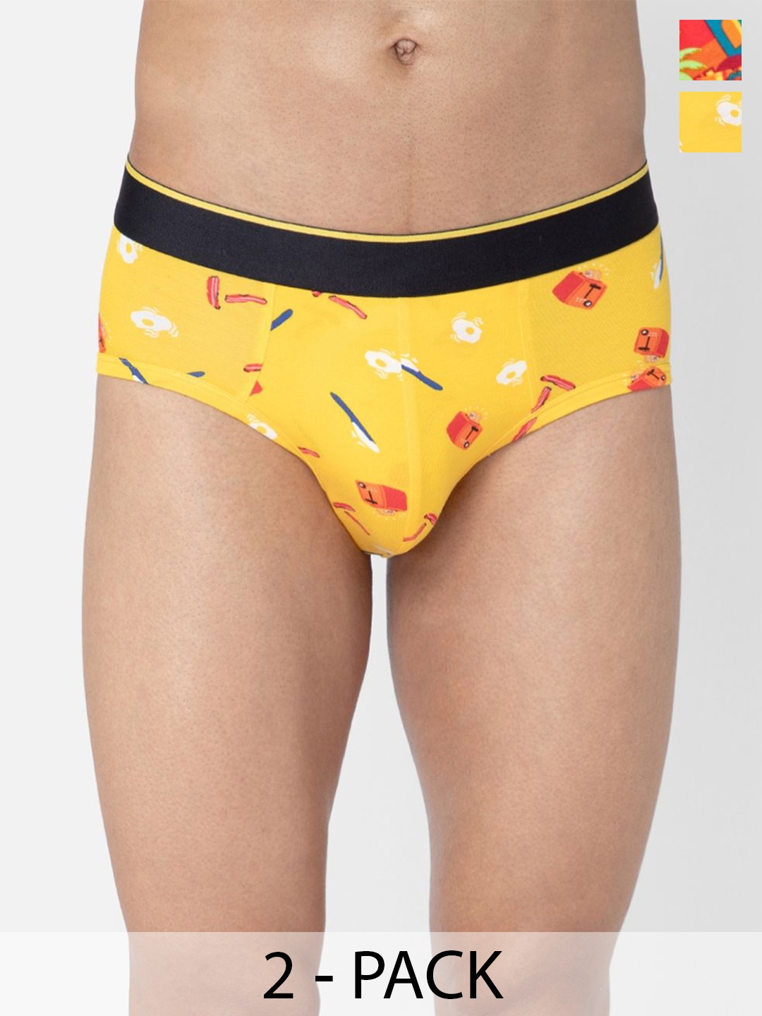 

bummer Men's Pack of 2 Printed Micro Modal Briefs Underwear BRBRECB02S, Yellow