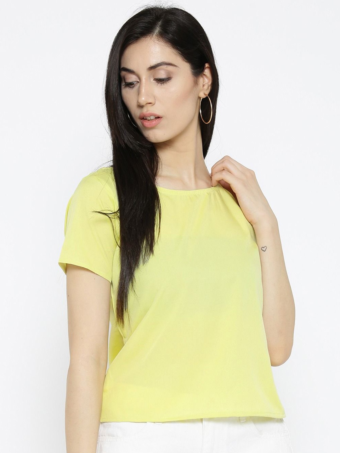 

Moda Rapido Women Round Neck Styled Back Top, Yellow