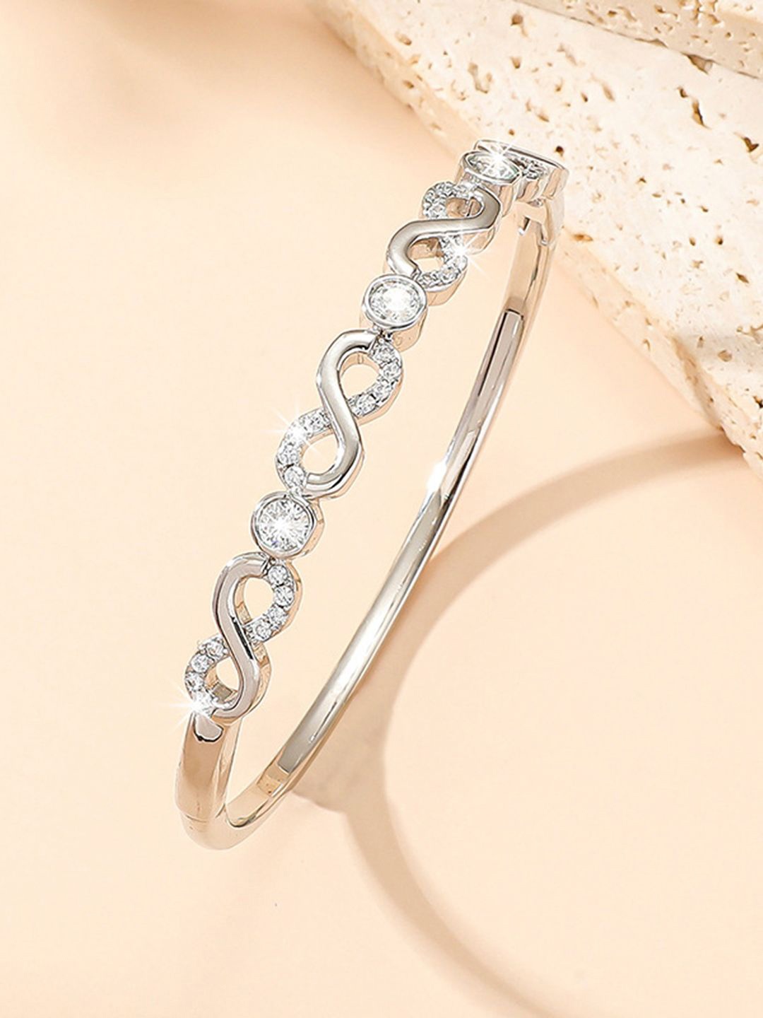 

Peora Women Cubic Zirconia Silver-Plated Kada Bracelet
