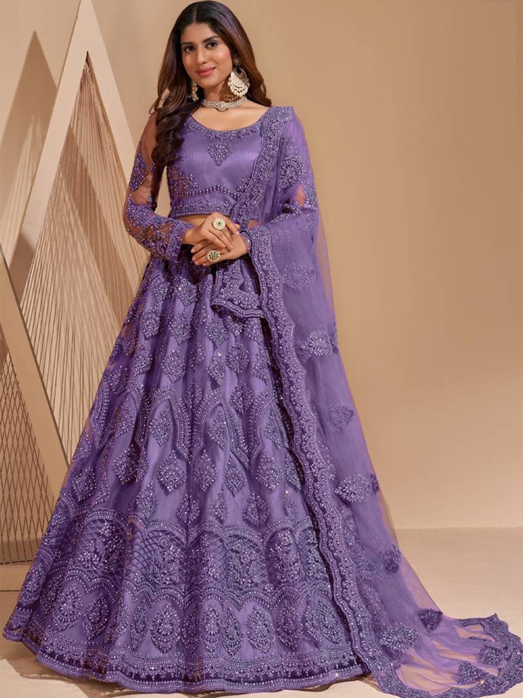

ZAALIMA FASHION Floral Embroidered Thread Work Semi-Stitched Lehenga & Blouse With Dupatta, Purple