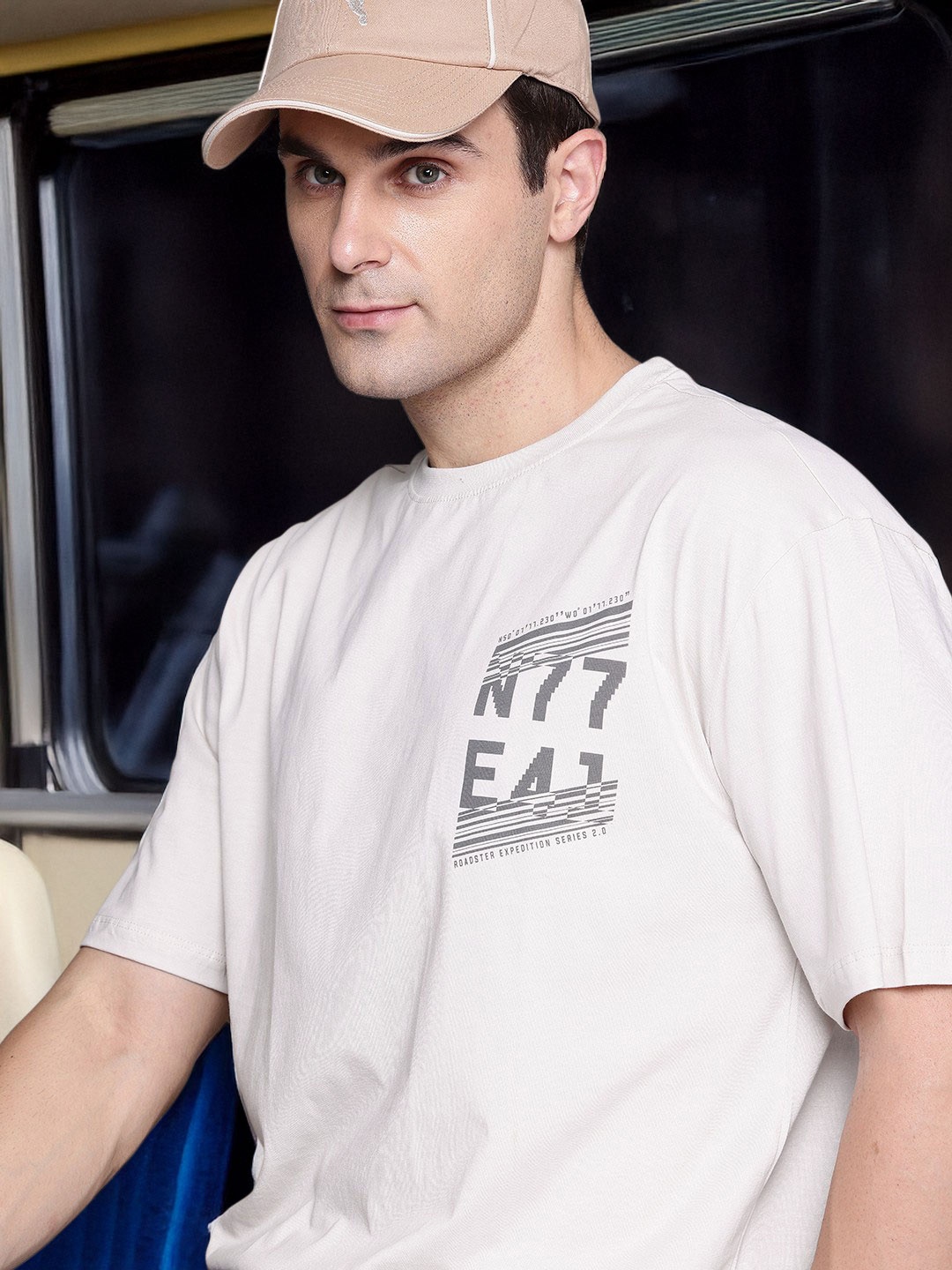 

The Roadster Lifestyle Co. Typography Print Pure Cotton Oversized T-shirt, Off white