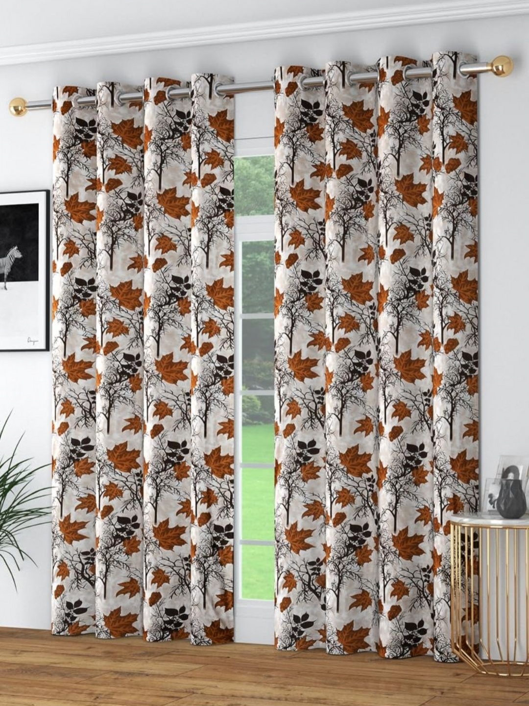 

bsb home Beige & Brown 2 Pieces Floral Door Curtain