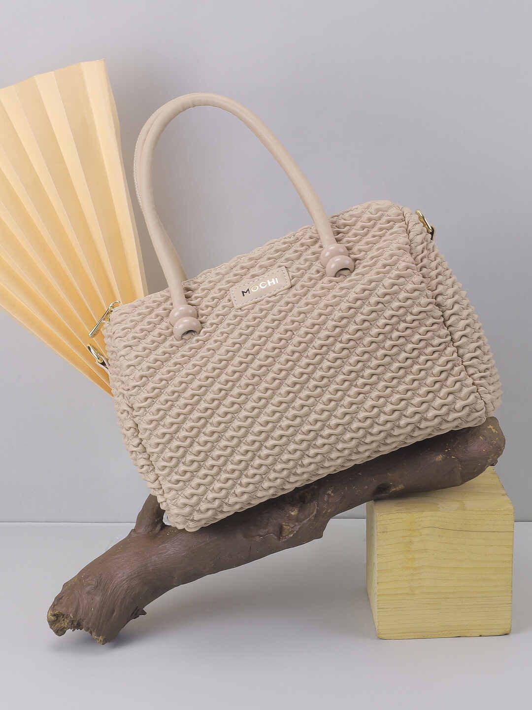 

Mochi PU Oversized Bucket Sling Bag with Quilted, Beige