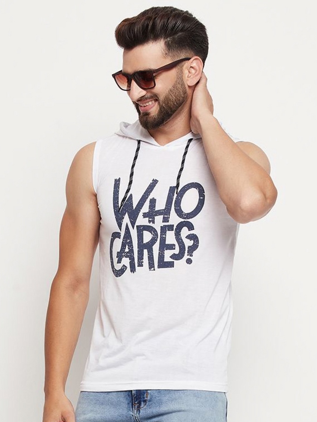 

RELANE Men Typography Printed Hood Cotton T-shirt, White