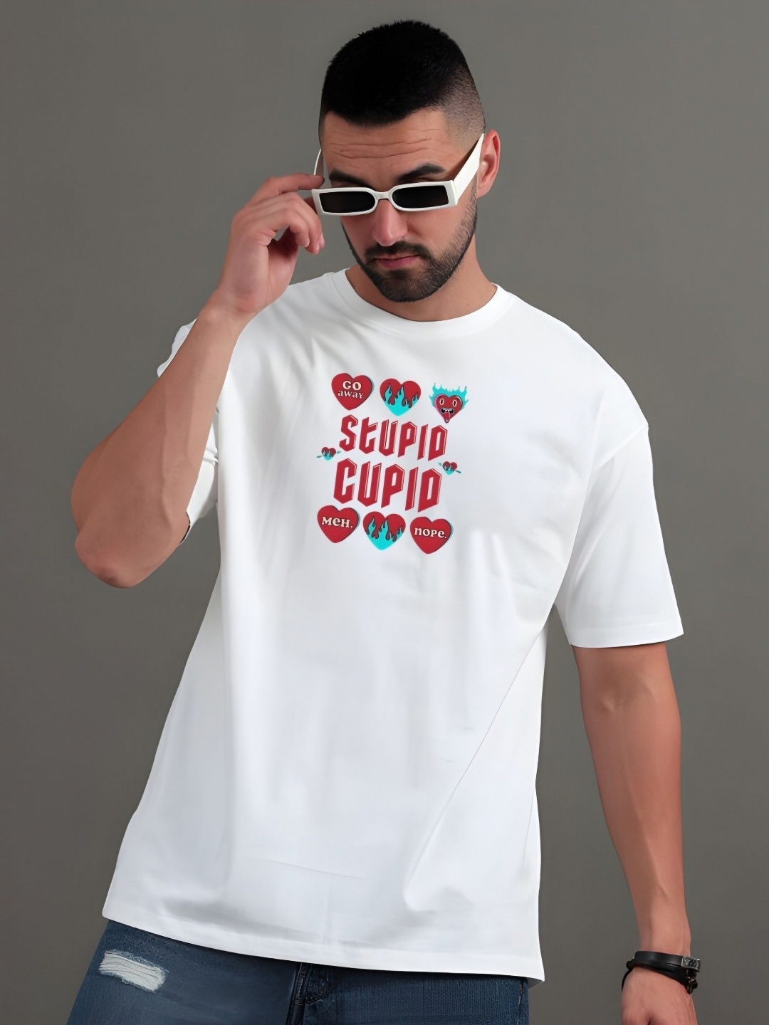 

Moda Rapido Men Typography Printed Round Neck Cotton Oversized T-shirt, White