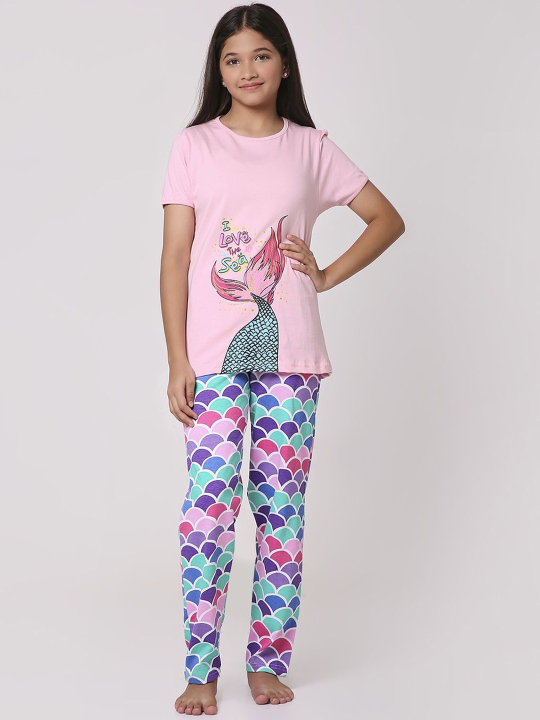 

TotzTouch Girls Pure Cotton Printed Night suit, Pink