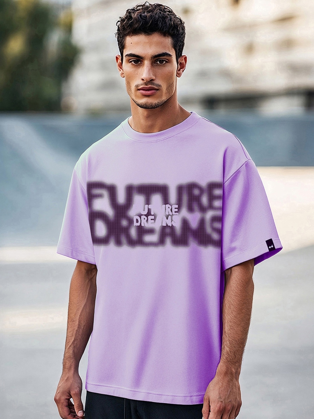 

Bewakoof Men Typography Printed Drop Shoulder Sleeves Pure Cotton Oversized T-shirt, Lavender