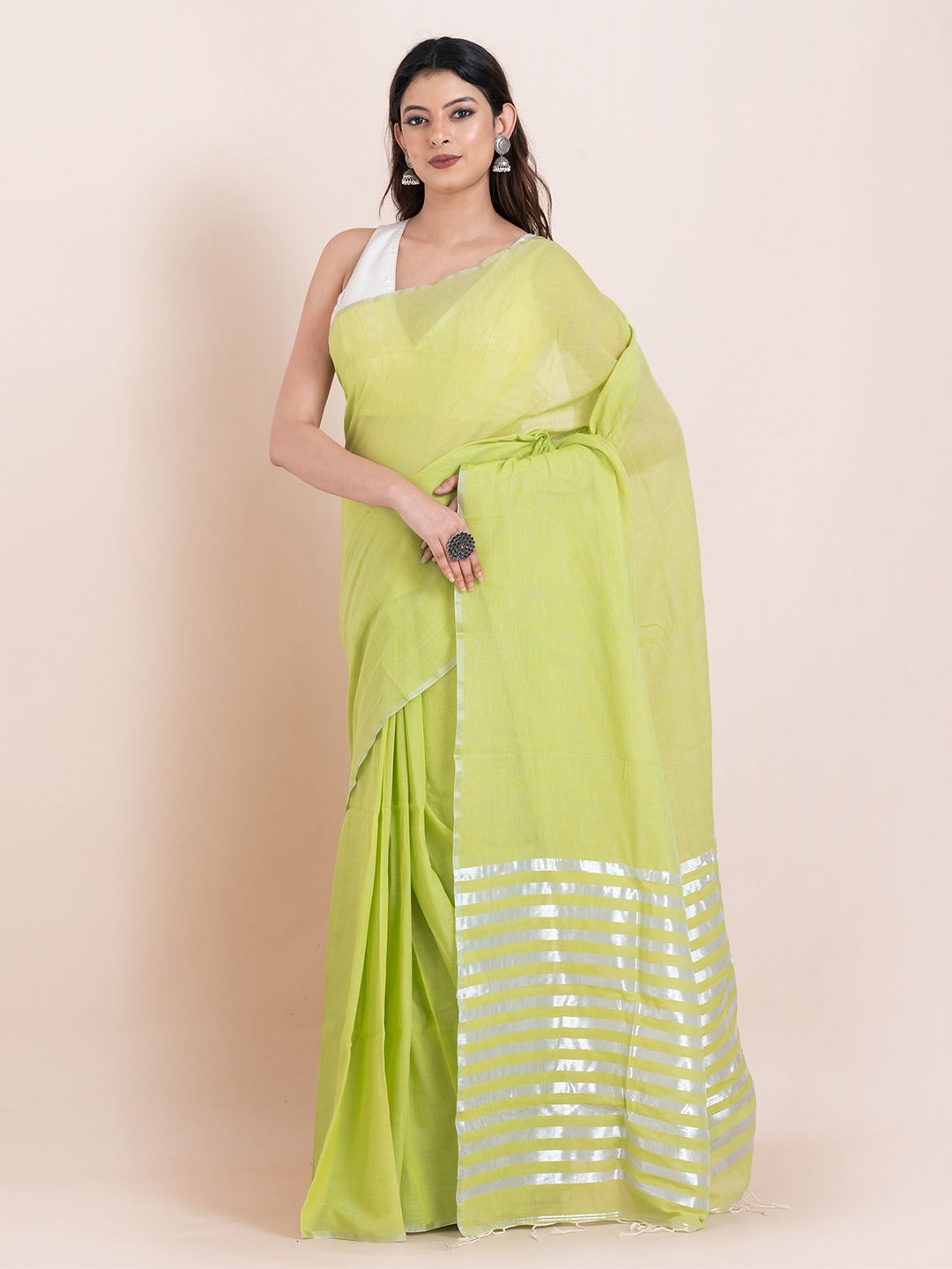 

ShopAaMe Zari Pure Cotton Saree, Green