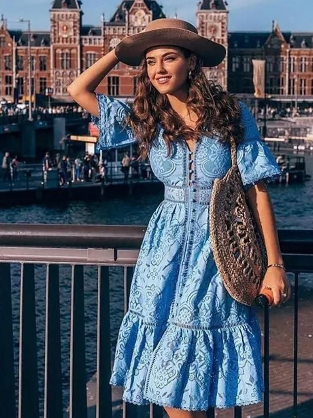 

Alamode By Akanksha Blue Elegant Jacquard Fit & Flare Dress
