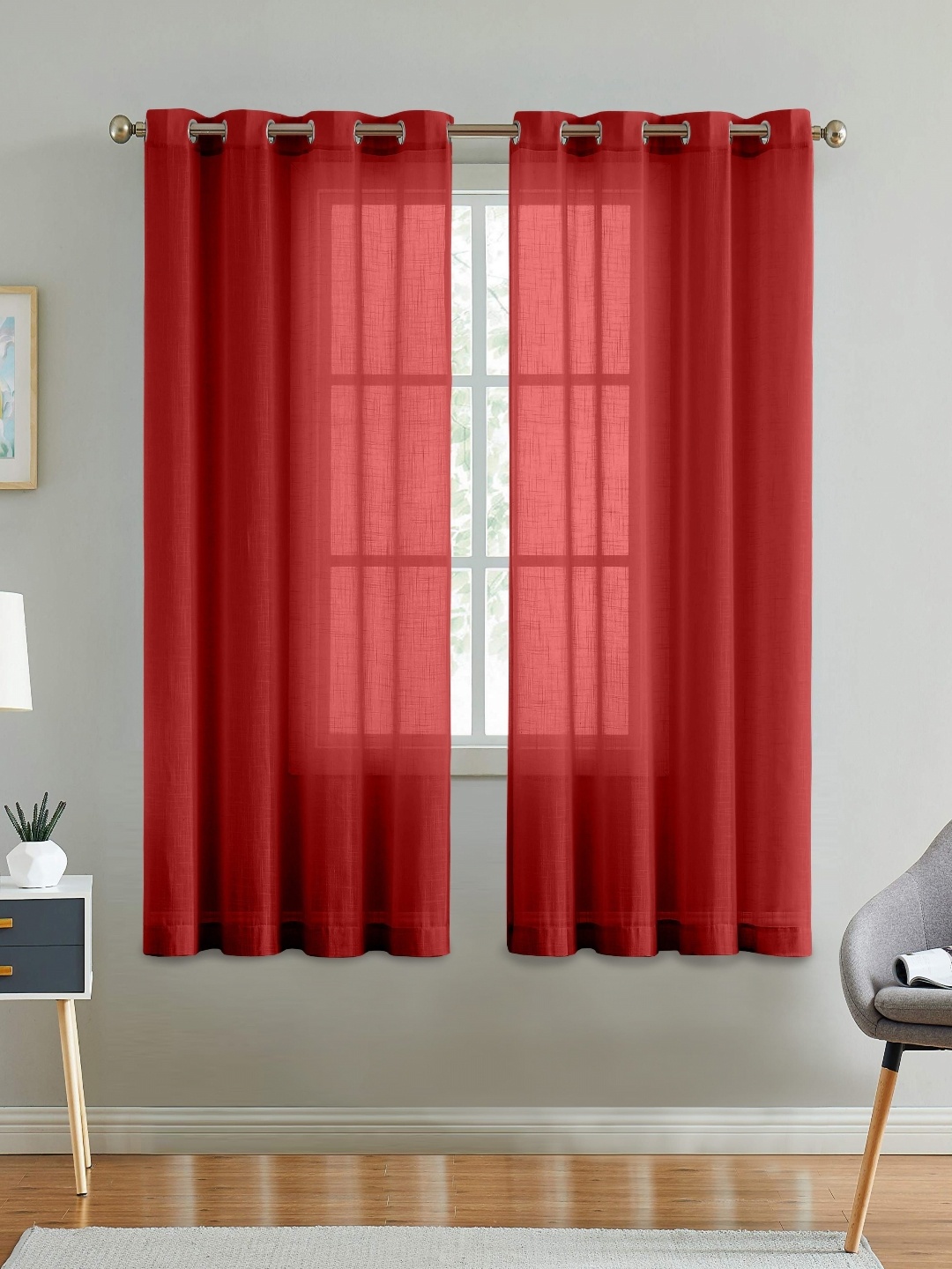 

Aura Red Window Curtain Red 2 Pieces Regular Window Curtain
